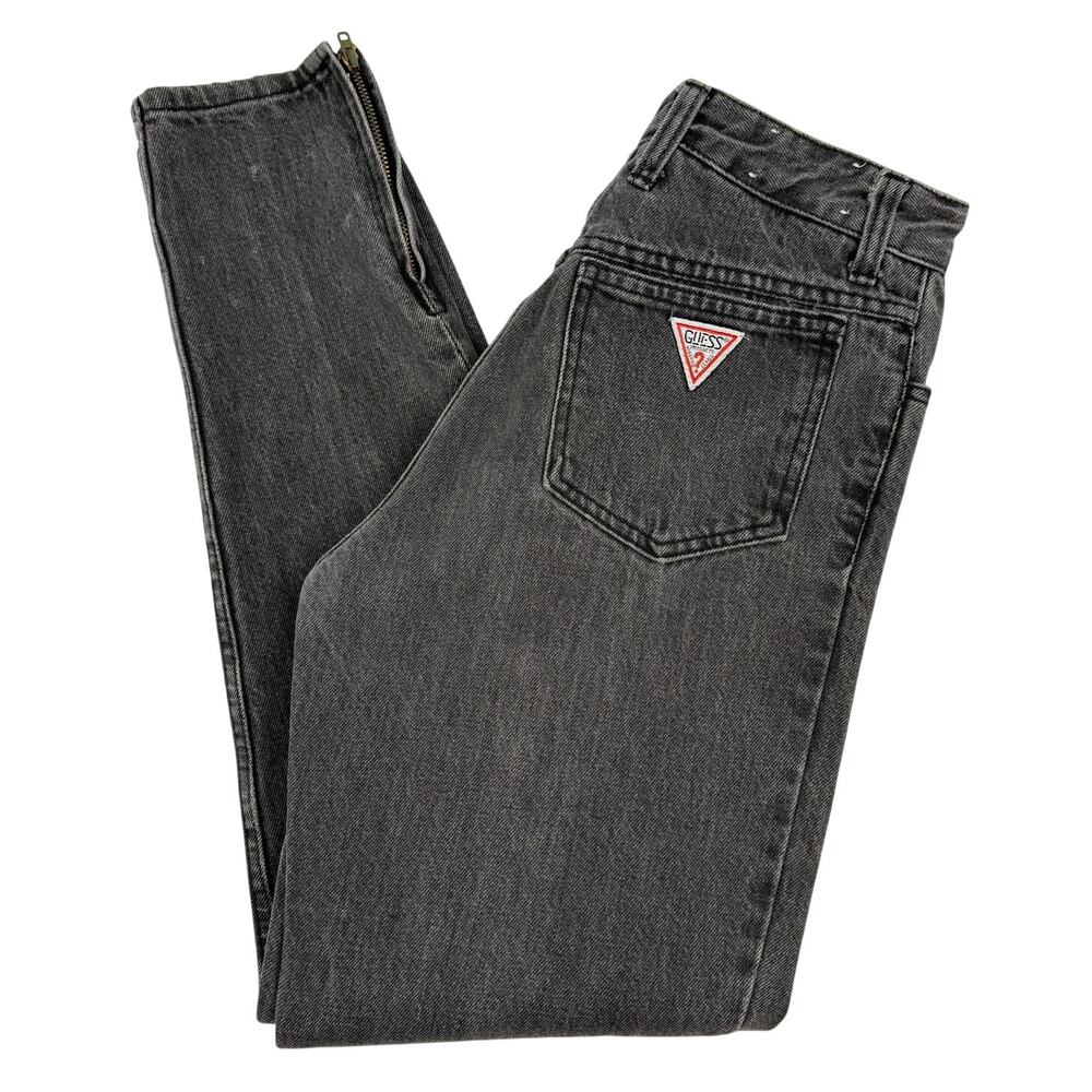 Vintage 80s 90s Guess Georges Marciano Black Denim Tapered Jeans USA Size 30